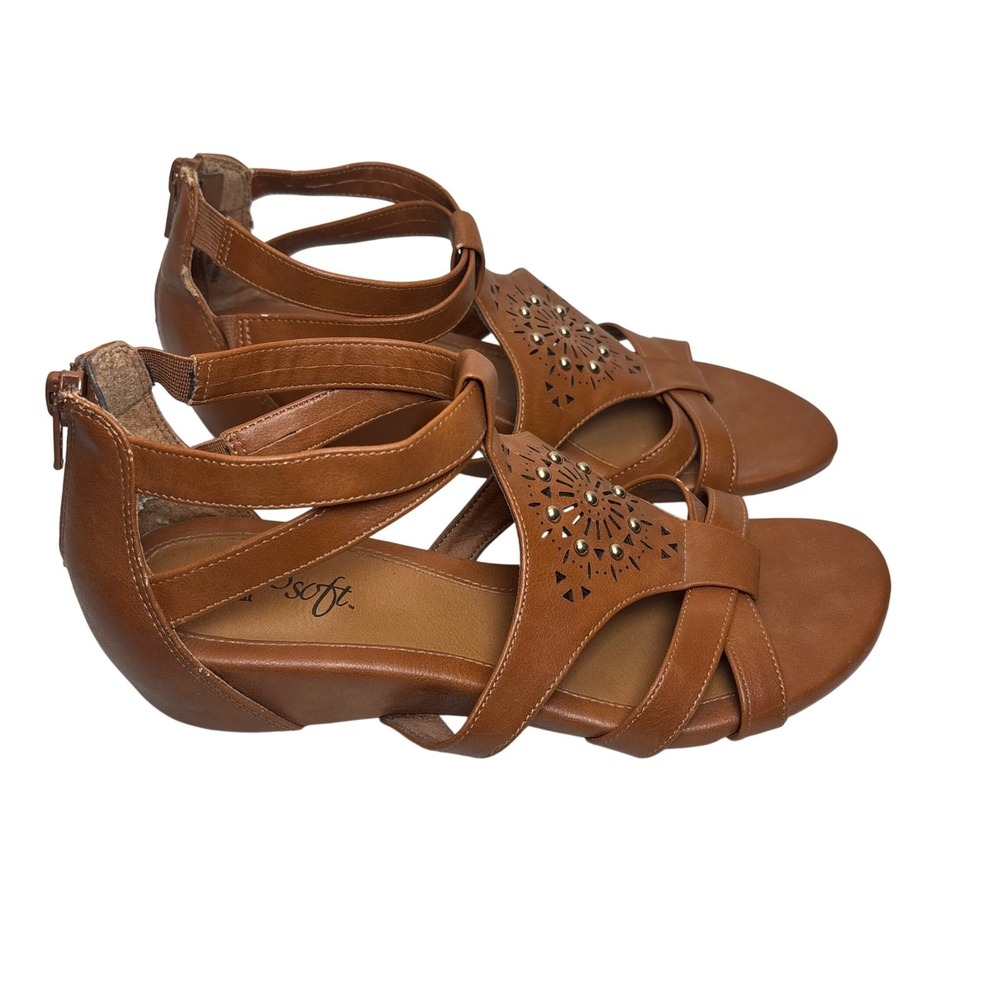 Eurosoft Raisa Sandals Sz 6 Brown Studded Gladiator Wedge Boho Coastal Comort